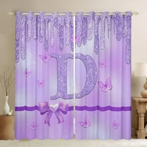 Manfei Purple Bow Butterfly Black Out Curtains for Children Kids Teens,Letter Monogrammed Initial D Curtains Pack of 2 (42x63 Each),Bling Glitter Bedroom Curtains,Graffiti Splash Home Decor