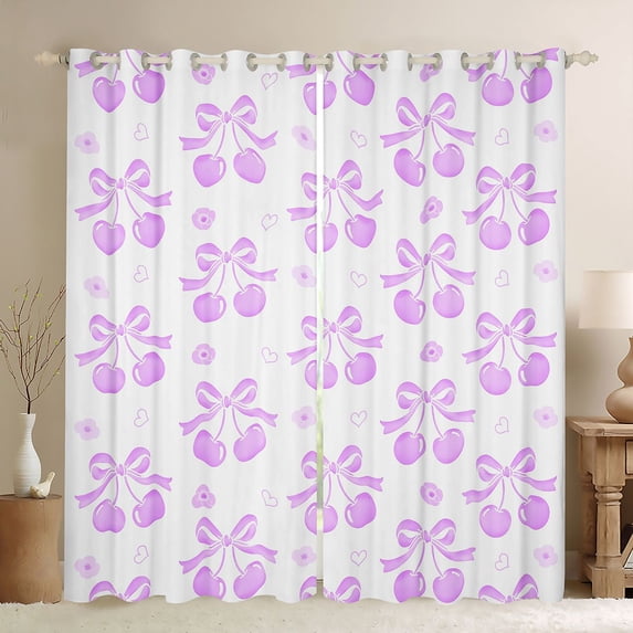 Manfei Purple Bow Cherry Curtains Pack of 2 (42x84 Each) for Girls, Cute Ribbon Curtains Blackout
