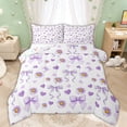 thumbnail image 1 of Manfei Purple Bow Daisy Love Heart Print Full Size Comforter Sets for Girls, Cute Bows Bedding Sets, Colorful Stars Reversible, 3-Piece, 1 of 6