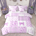 thumbnail image 1 of Manfei Purple Bow Knot Bedding Comforter Set 7 Pieces for Girls, Princess Castle Queen Bedding Sets, Kawaii Plaid Queen Sheet Sets, Lightweight Room Decor, 1 of 8
