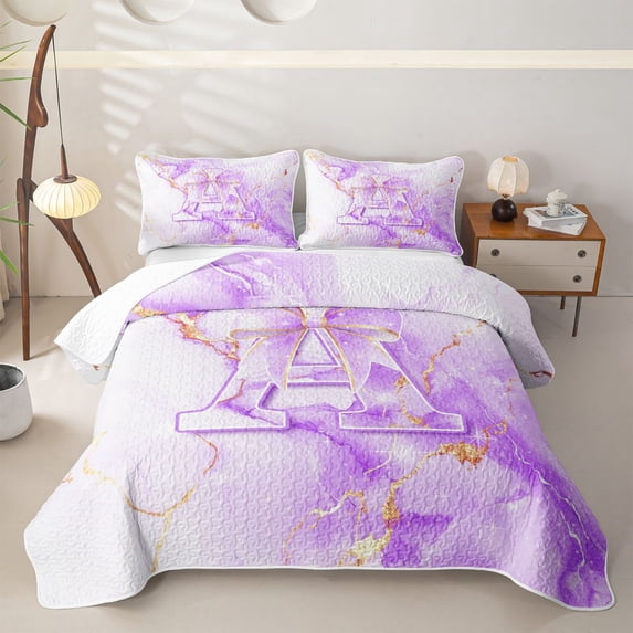 Manfei Purple Bow Twin Quilt Set,Girls Personalized Letter A Twin Coverlet Set,2 Pieces