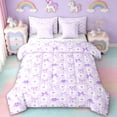 thumbnail image 1 of Manfei Purple Bowknot 7 Pieces Bedding Comforter Set,Modern Geometric Checkered Full Bedding Set,Ribbon Bowtie Bow Fitted Sheet Flat Sheet For Girls,Microfiber Bedroom Decor Reversible, 1 of 8