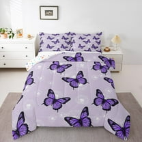 Manfei Purple Butterfly Print Bedding Comforter Set, Romantic Dandelion Flower Twin Comforter Sets, Vintage French Style Reversible Bedding Set, Ultra Soft Home Decor, 2pcs