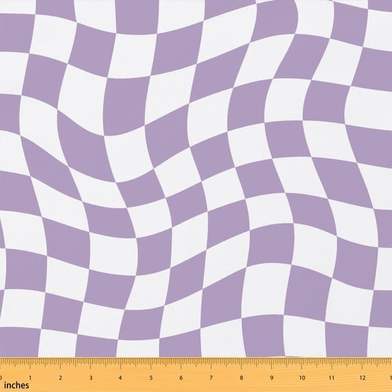 Manfei Purple Checker Fabric by the Yard 3 Yards, White Wave Room Decor ...