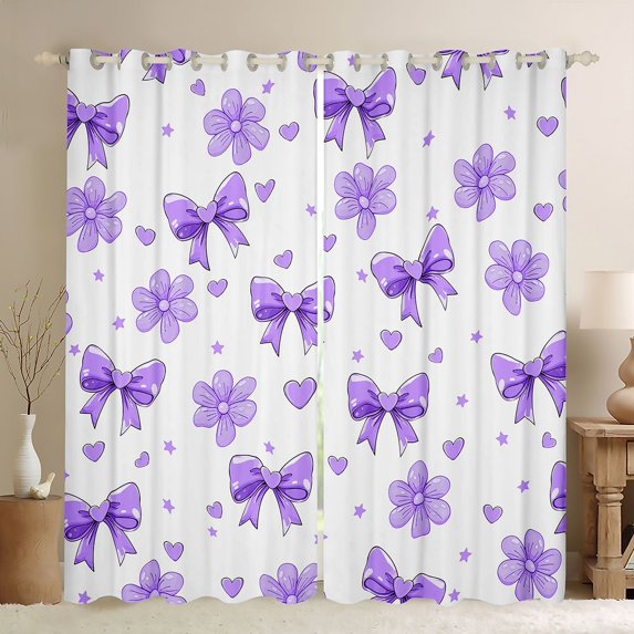 Manfei Purple Chic Bow Blackout Curtains,Cute Loves Flowers Window Curtains Pack of 2 (38x45 Each)