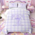 thumbnail image 1 of Manfei Purple Chic Bow Tie Bed Spread Queen,Initial Alphabet T Pattern Queen Coverlet Set,3-Piece,1 Quilt and 2 Pillowcases, 1 of 7
