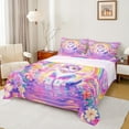 thumbnail image 1 of Manfei Purple Cute Cat Queen Sheet Sets for Kids, Castle Flower Rainbow Flat Sheet, Dreamy Fairy Tale Queen Fitted Sheet, Ultra Soft Home Decor, 4pcs, 1 of 7