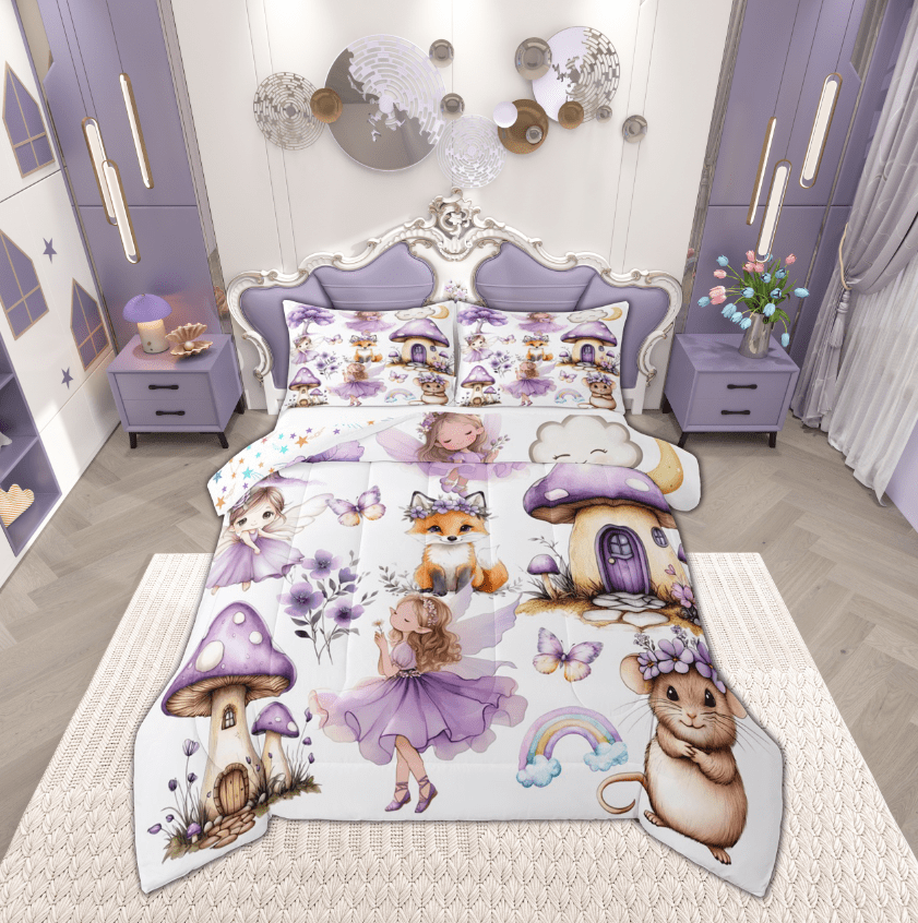 Manfei Purple Elf Princess Queen Comforter Set,Cute Fox Mouse Bedding ...