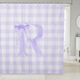 thumbnail image 1 of Manfei Purple Geometric Gingham Letter R Shower Curtain 72Wx78L,Personalized Monogrammed Gifts Bath Curtain, 1 of 5