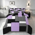 thumbnail image 1 of Manfei Purple Gray Square Queen Comforter Set, Minimalism Geometric Grid Comforter Sets Queen, Black Reversible 3 Pieces, 1 Comforter and 2 Pillowcases, 1 of 6