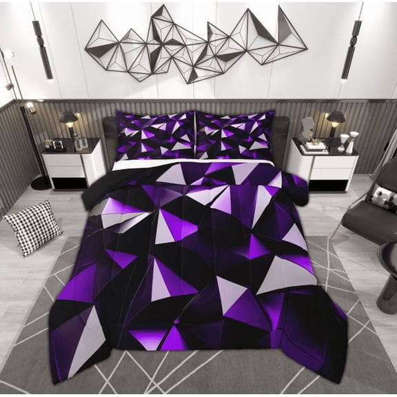 Feelyou Purple Hexagon Bedding Comforter Set, Square Geometric Twin Comforter Sets, Modern Honeycomb Bedding Set, Breathable Room Decorative, 2 Piece
