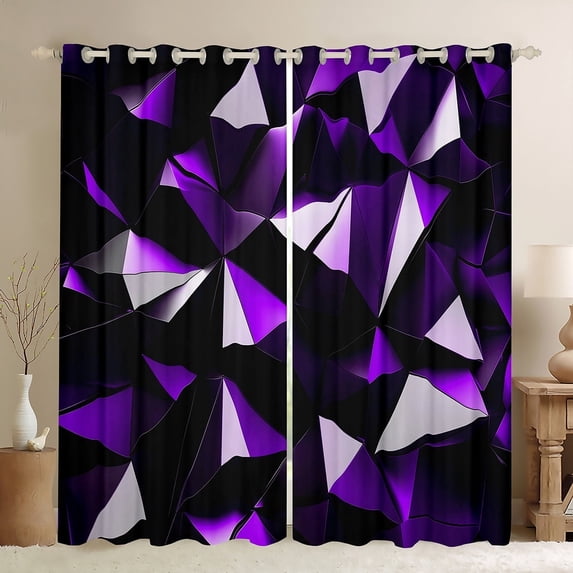 Feelyou Purple Hexagon Black Out Curtains, Square Geometric Curtains Pack of 2 (42x63 Each), Modern Honeycomb Bedroom Curtains, Curtains and Drapes Room Decorative