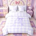 thumbnail image 1 of Manfei Purple Monogrammed A Design 7-Piece Twin Bedding,Geometric Grid Print Bedding Comforter Set,Reversible, 1 of 7
