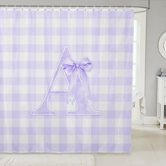 Manfei Purple Monogrammed A Design Shower Curtain 72Wx72L,Geometric Grid Print Bathroom Curtain