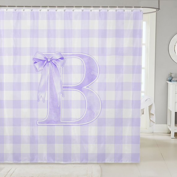 Manfei Purple Personalized Initial B Shower Curtain 72Wx78L,Cute Geometric Grid Bath Curtain