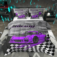 thumbnail image 1 of Manfei Purple Racing Car Bedding Comforter Set 7pcs for Boys, Speed Sports Car King Bedding Sets, Black White Plaid Flag Bed Sheets, Breathable Home Decor, 1 of 8