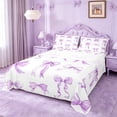 thumbnail image 1 of Manfei Purple Ribbon Bow Queen Sheet Sets For Girls,Kawaii Dreamy Bowtie Pattern Bed Set,4-Piece, 1 of 6