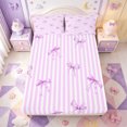 thumbnail image 1 of Manfei Purple Ribbon Bowknot Fitted Sheet Full,Minimalist Geometric Lines Bed Set,3 Pieces,1 Fitted Sheet and 2 Pillowcases, 1 of 6