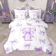thumbnail image 1 of Homewish Purple Ribbon Letter T Twin Bedding Sets 7-Piece, Cartoon Cute Monogrammed Bedding Comforter Set, Fairy Tale Theme Reversible Sheet Sets, Breathable Home Decor, 1 of 7