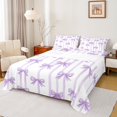 thumbnail image 1 of Manfei Purple Ribbon Teens Twin Sheet Sets, Dreamy Cartoon Bow Twin Fitted Sheet, Cute Princess Bowknot Style Flat Sheet, Microfiber Bedroom Decor, 3 Pieces, 1 of 7