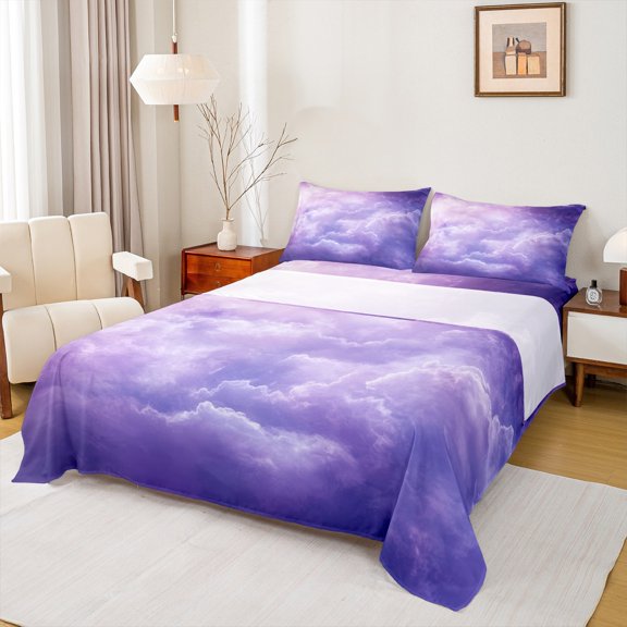 Manfei Purple Sky 4pcs Bed Sheets,Gradient Ombre King Sheets,Dreamy Nebula Super Cozy Sheet Set,Breathable Universe Bedroom Decorative