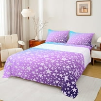 Manfei Purple Stars Kids Twin Sheet Sets, Dreamy Cartoon Twin Fitted Sheet, Mystic Starry Sky Flat Sheet, Luxury Bedroom Decor, 3 Pieces