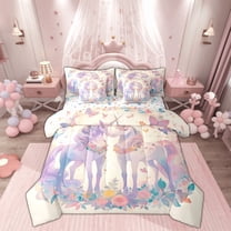 Manfei Purple Unicorn Twin Bedding Sets 7-Piece for Kids, Dreamy Butterfly Animal Bedding Comforter Set, Garden Floral Flower Reversible Sheet Sets, Luxury Bedroom Decor