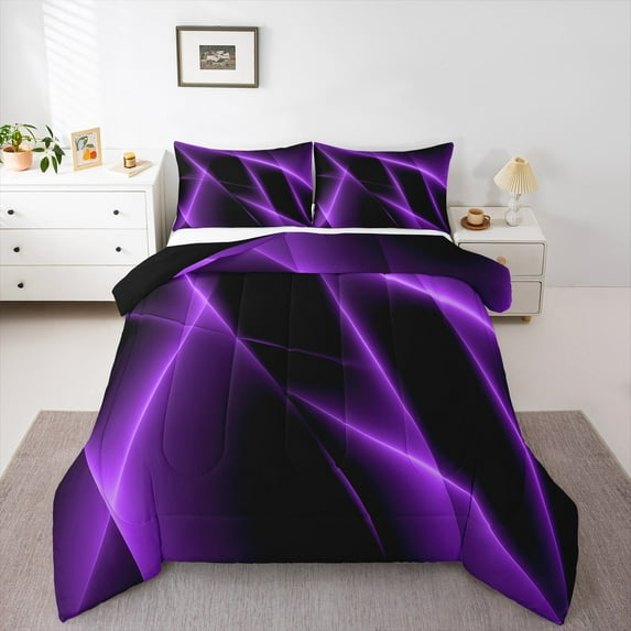 Manfei Purple Wave Ribbon Queen Comforter Set,Geometric Geometric Lines Bedding Sets,Minimalist Stripes Aesthetic Bedding Comforter Set,Breathable Room Decor Reversible,3 Pieces