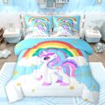 thumbnail image 1 of Manfei Purple White Unicorn 7-Piece Bedding Comforter Set,Fairy Tale Theme King Bedding Sets,Cute Cartoon Animal Bed Sheets For Teens,Microfiber Bedroom Decor Reversible, 1 of 8