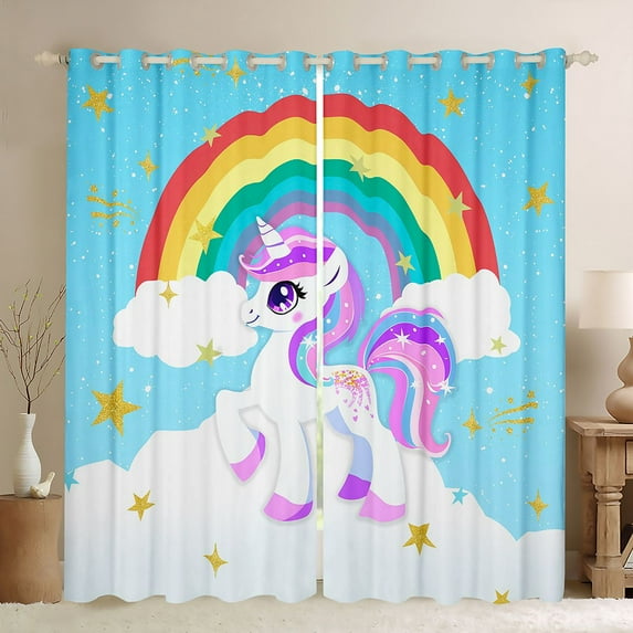 Manfei Purple White Unicorn Curtains Pack of 2 (42x84 Each),Fairy Tale Theme Curtains Blackout,Cute Cartoon Animal Bedroom Curtains For Teens,Microfiber Bedroom Decor