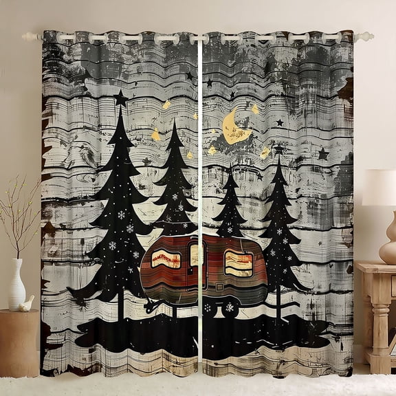Manfei RV Car Black Out Curtains for Female Men,Rustic Cabin Curtains Pack of 2 (42x63 Each),Happy Camping Bedroom Curtains,Microfiber Bedroom Decor