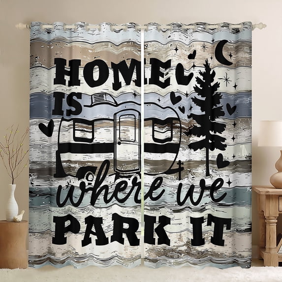 Manfei RV Car Curtains Pack of 2 (42x84 Each) for Teens Boys Girls,Happy Camping Curtains Blackout,Lodge Cabin Bedroom Curtains,Super Cozy Room Decor