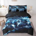 thumbnail image 1 of Manfei Race Car, 7-Piece King Bedding,Electric Spark Pattern King Bed in a Bag,Blue,Black Reversible, 1 of 7