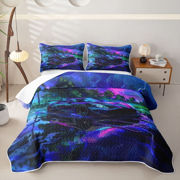 Manfei Race Car Bed Spread Queen,Colourful Sky Queen Coverlet Set,3-Piece