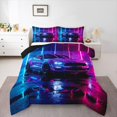 thumbnail image 1 of Manfei Race Car Print Full Size Comforter Sets,Extreme Games Bedding Comforter Set,Blue Pink,Black Reversible,3-Piece,1 Comforter and 2 Pillowcases, 1 of 7