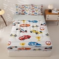 thumbnail image 1 of Manfei Race Car Zipper Twin Comforter Sets with Fitted Sheet and 2 Pillowcases,Cute Cartoon Toy Zipper Bedding Set,Red Blue,Light Gray Reversible,4pcs, 1 of 8