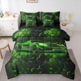 thumbnail image 1 of Manfei Racing Car 7 Pieces Full Size Bedding Sets,Modern Geometric Hexagonal Print Full Size Bed in a Bag,Green,Black Reversible, 1 of 7