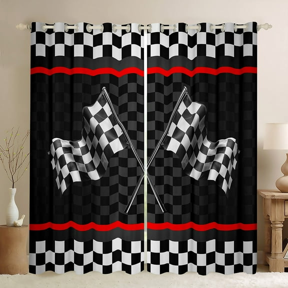 Manfei Racing Flag Black Out Curtains,Speed Sport Curtains Pack of 2 (42x63 Each),White Black Plaid Bedroom Curtains For Boys Teens,Super Cozy Room Decor