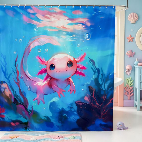 Manfei Rainbow Axolotl Shower Curtain 72Wx72L,Watercolor Animals Pattern Bathroom Curtain