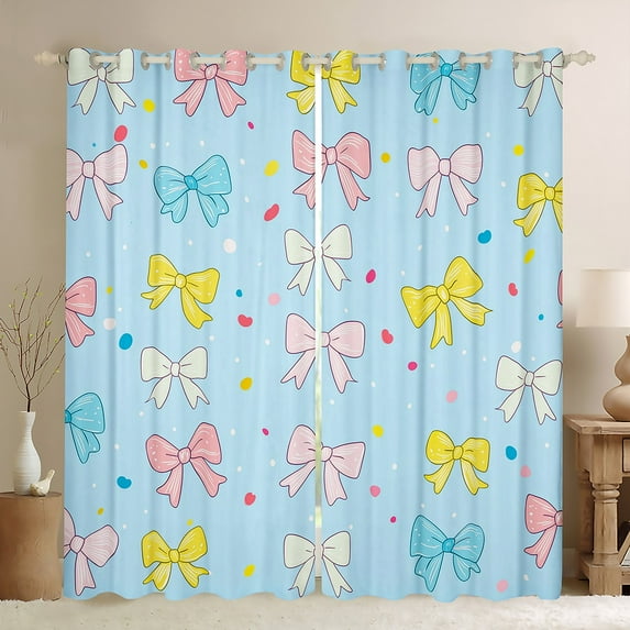 Manfei Rainbow Cartoon Bowtie Black Out Curtains,Multicolor Polka Dots Curtains Pack of 2 (42x63 Each),Kawaii Bowknot Bedroom Curtains For Girls Kids,Microfiber Bedroom Decor