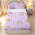 thumbnail image 1 of Manfei Rainbow Floral Zipper Twin Comforter Sets with Fitted Sheet and 2 Pillowcases, Cute Cartoon Zipper Bedding Set, Purple, Reversible, 4pcs, 1 of 7