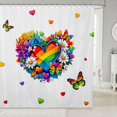 thumbnail image 1 of Manfei Rainbow Love Heart Shower Curtain 72Wx72L, Butterfly Groovy Flower Bathroom Curtain, White Blue, 1 of 5