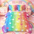 thumbnail image 1 of Manfei Rainbow Love Heart Twin Bedding, Stripe Sparkle Bedding Comforter Set, Yellow Blue, Pink Reversible, 7 Pieces, 1 of 6
