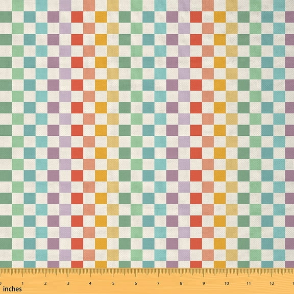 Manfei Rainbow Plaid Sewing & Crafting Fabric (2 Yards) for Girls, Geometric Buffalo Patchwork Home Decor Fabric by the Yard, Grid Checkered DIY Fabric