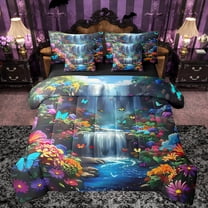 Manfei Rainbow Rustic Flowers 7-Piece Twin Bedding Sets,Waterfall Landscape Bedding Comforter Set,Beauty Natural Scenery Sheet Sets For Teens,Ultra Soft Home Decor Reversible