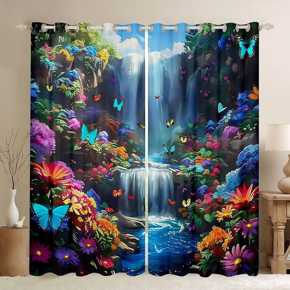 Manfei Rainbow Rustic Flowers Black Out Curtains,Waterfall Landscape Curtains Pack of 2 (42x63 Each),Beauty Natural Scenery Bedroom Curtains For Teens,Ultra Soft Home Decor