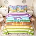 thumbnail image 1 of Manfei Rainbow Stripe Monogram Twin Bedding, Glitter Letter E Bedding Comforter Set, Multicolor White, Polka Dots Reversible 7pcs, 1 of 6