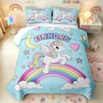 thumbnail image 1 of Manfei Rainbow Unicorn Twin Quilt Set, Cartoon Magic Animal Twin Coverlet Set, Blue, 2pcs, 1 Bedspread and 1 Pillowcase, 1 of 7