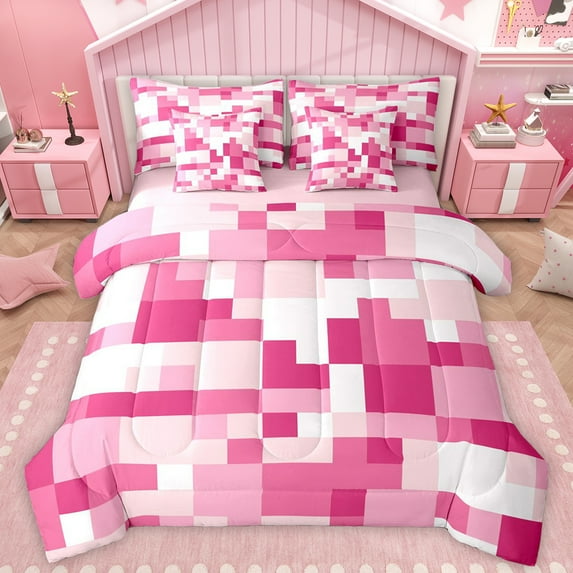 Manfei Rectangle Square Boys Bedding Comforter Set 7pcs, Western Camo Print King Bedding Sets, Modern Pink Camoufalge Reversible Bed Sheets, Luxury Bedroom Decor