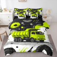 thumbnail image 1 of Manfei Recycling Truck Pattern 7-Piece King Bedding,Cartoon Car Print King Bed in a Bag,Green,Black Reversible, 1 of 7
